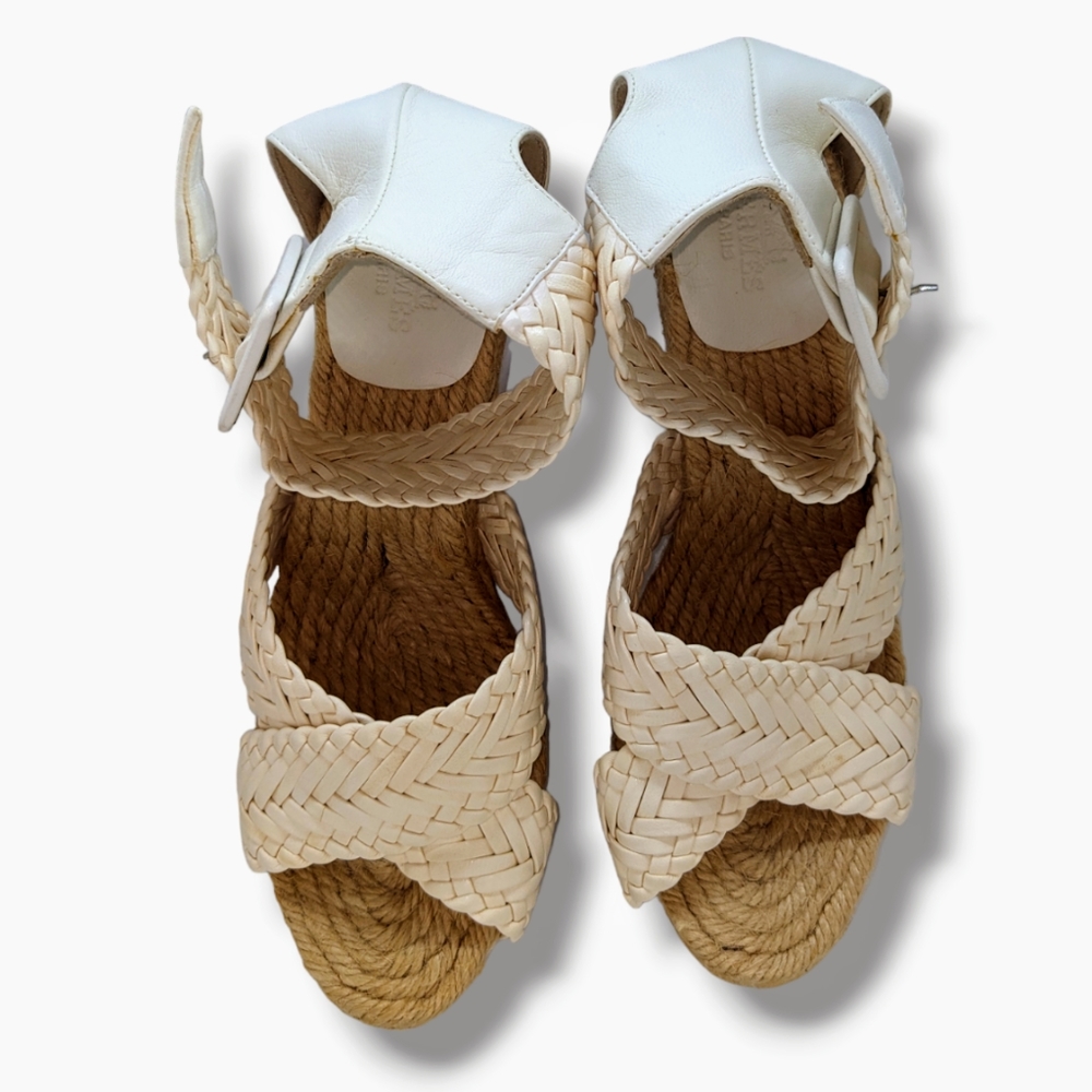 Hermes | Criss-Cross Espadrille Ankle Strap Wooden Wedges Women's Size 5 - Picture 6 of 8